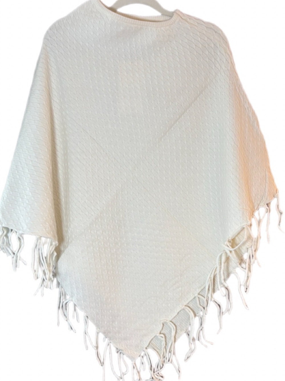 Eyeful Textured Fringe Poncho Ivory OS NWT